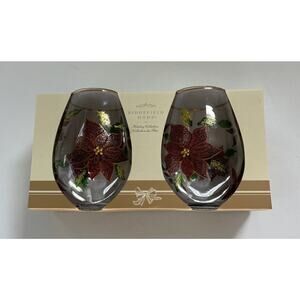 Set of 2 RIDGEFIELD HOME Jeweled CHRISTMAS‎ STEMLESS WINE GLASSES Poinsettias